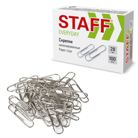 Скрепки STAFF, 28 мм, оцинкованные, 100 шт/пач, 226758
