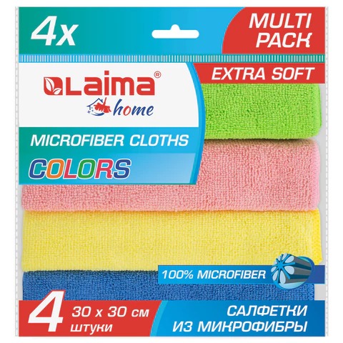 Тряпки из микрофибры "LAIMA" Набор 4шт (30*30см)